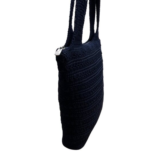 The Sak Women’s Navy Blue Crochet Zipper Closure Double Strap Shoulder Bag Sz M - Picture 5 of 11